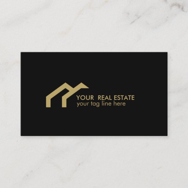 Black GOLD house logo real estate rofessional Business Card (Front)