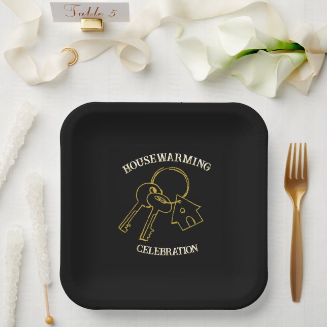 Black Gold Housewarming Paper Plates (Wedding)