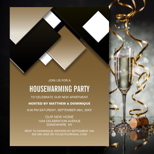 Black Gold Housewarming Party Invitation