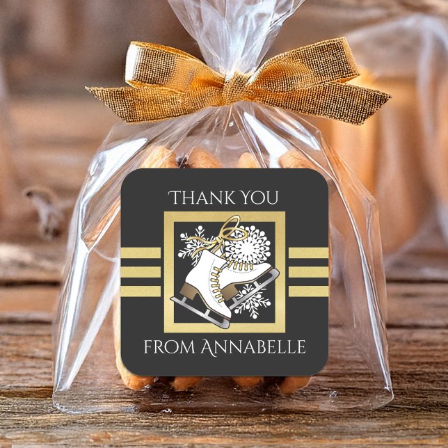 Black Gold Ice Skating / Figure Skating Favor Square Sticker (Creator Uploaded)