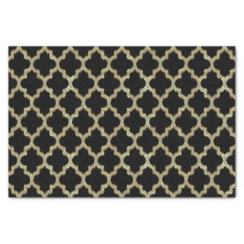 Black  Gold Ikat Quatrefoil Geometric Pattern Tissue Paper