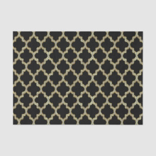 Black & Gold Ikat Quatrefoil Geometric Pattern Tissue Paper