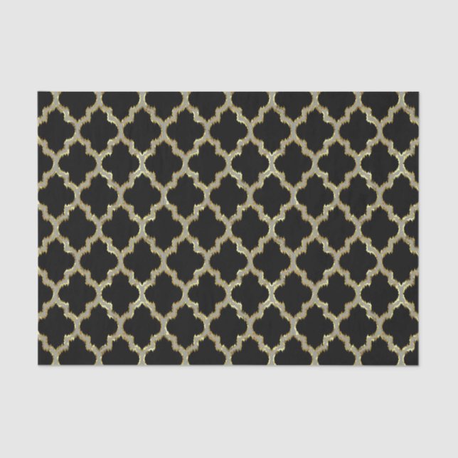 Black & Gold Ikat Quatrefoil Geometric Pattern Tissue Paper (Front)