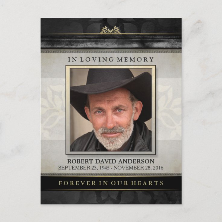 Black & Gold In Loving Memory Sympathy Thank You Postcard | Zazzle