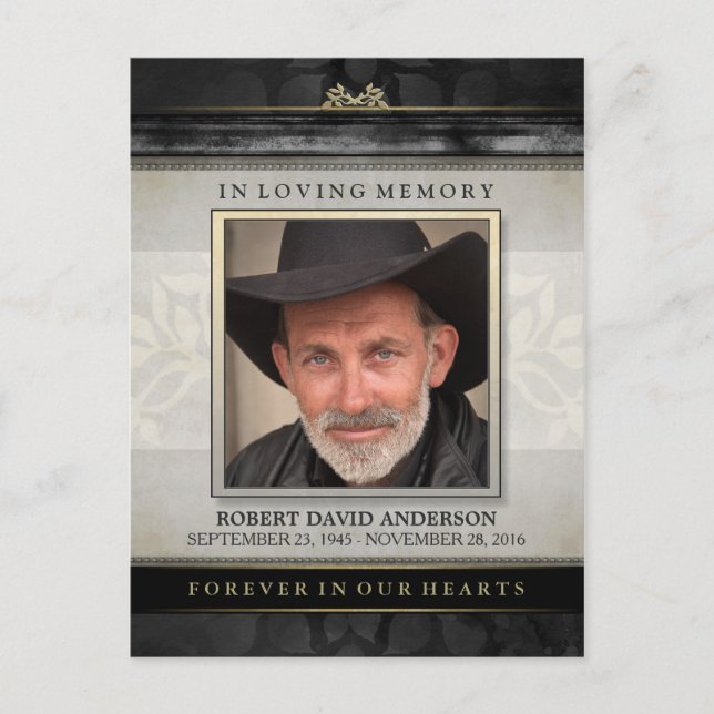 Black & Gold In Loving Memory Sympathy Thank You Postcard (Front)