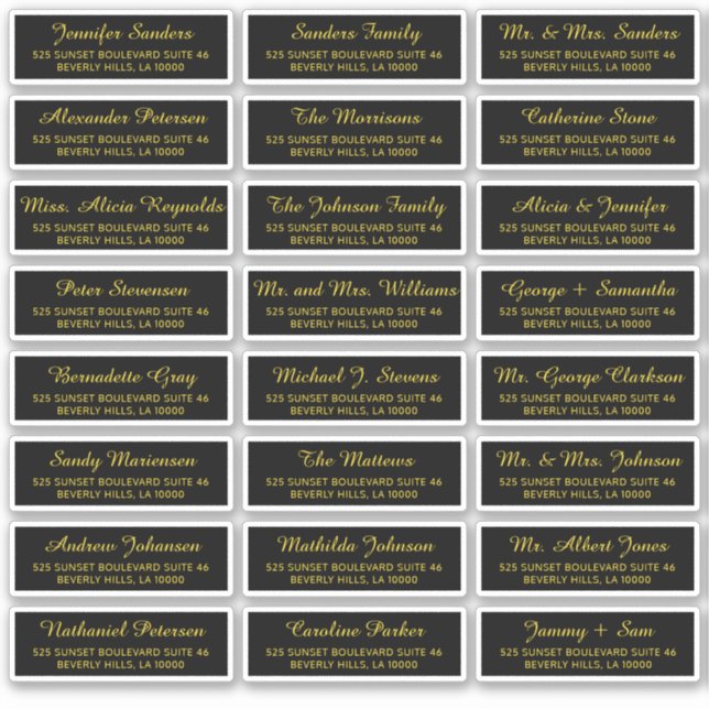 Black gold individual guest address elegant labels (Front)