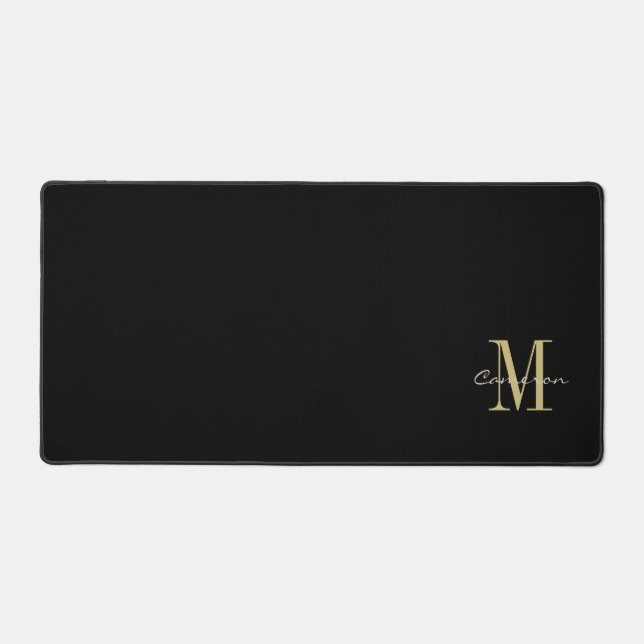  Black Gold Initial and Name Personalized Gift Desk Mat (Front)
