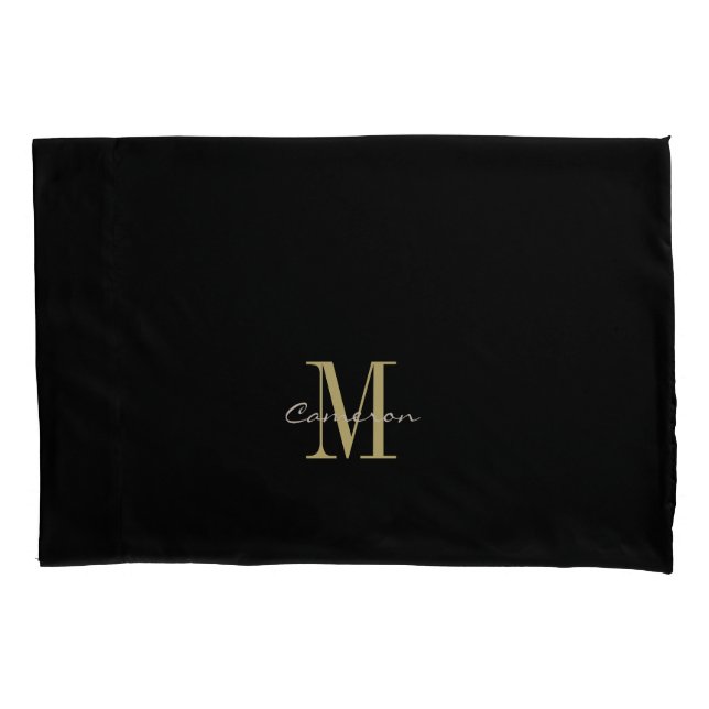  Black Gold Initial and Name Personalized Pillow Case (Front)