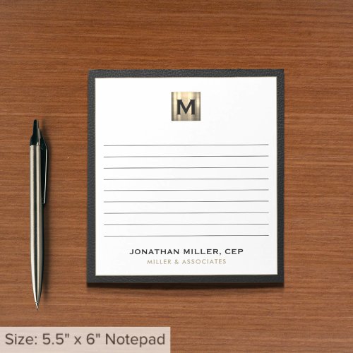 Black Gold Initial Logo Lined Notepad