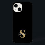 Black & Gold | Initial Monogram Personalized Name Case-Mate iPhone 14 Case<br><div class="desc">This stylish phone case design features a simple modern design in black & gold. Make one of a kind phone case with custom initial and name. It will be a cool, unique gift for someone special or yourself. If you want to change the fonts or position, click the "Customize further"...</div>