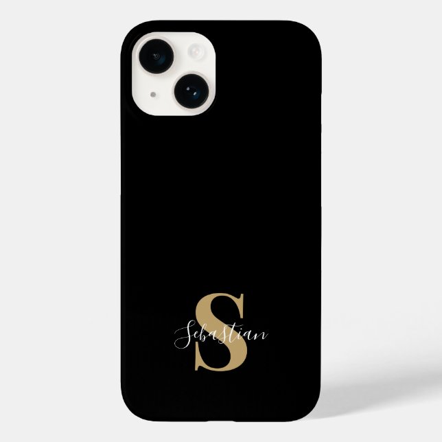 Black & Gold | Initial Monogram Personalized Name Case-Mate iPhone Case (Back)