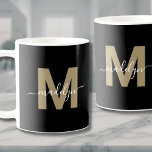 Black Gold Initial Name Monogram Coffee Mug<br><div class="desc">Personalized Modern Glamorous Black Gold Initial Name Monogram Coffee Mug. This stylish mug combines a modern minimalist vibe with a glamorous, personal touch, perfect for any coffee or tea lover. Featuring a bold gold initial (in a warm, flat brown hue with no shimmer) on a sleek black background and a...</div>