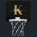 Black Gold Initial Name Monogrammed Mini Basketball Hoop<br><div class="desc">This simple, elegant black mini basketball hoop with your first name in a trendy script font in white typed over your first initial in a modern cap font in gold is so fun. It's stylish and trendy and yet very classic. Perfect for shooting hoops and relaxing for a minute. Get...</div>