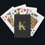 Black Gold Initial Name Monogrammed Poker Cards<br><div class="desc">This simple, elegant black deck of playing cards with your first name in a trendy script font in white typed over your first initial in a modern cap font in gold are perfect for when you get together with friends to play cards. They're stylish and trendy and yet very classic....</div>