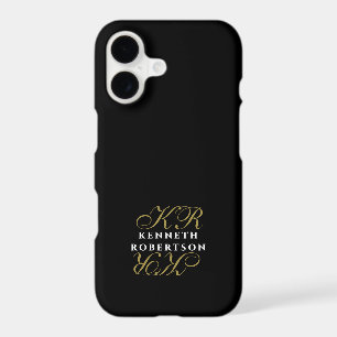 Black Gold Initials White Name Monogram Chic Men iPhone 17 Case