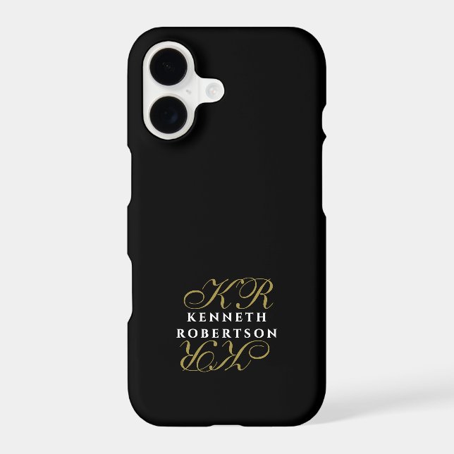 Black Gold Initials White Name Monogram Chic Men  iPhone Case (Back)