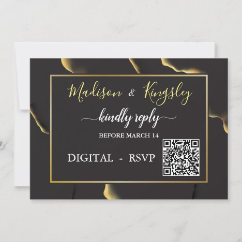 Black Gold Inky Abstract Wedding DIGITAL RSVP Invitation