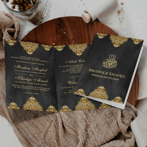 Black Gold Islamic Motif Muslim Wedding Invitation