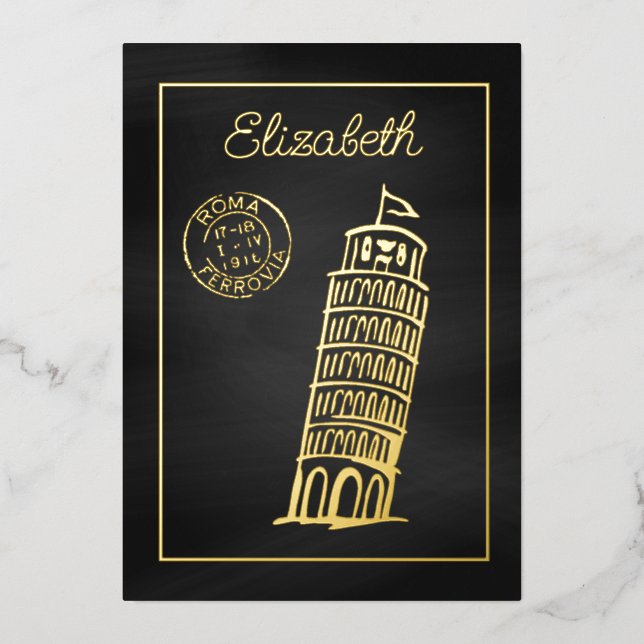 Black & Gold Italian Wine Bridal Shower Chalkboard Foil Invitation (Front)