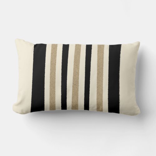 Black  Gold  Ivory Stripes Lumbar Pillow