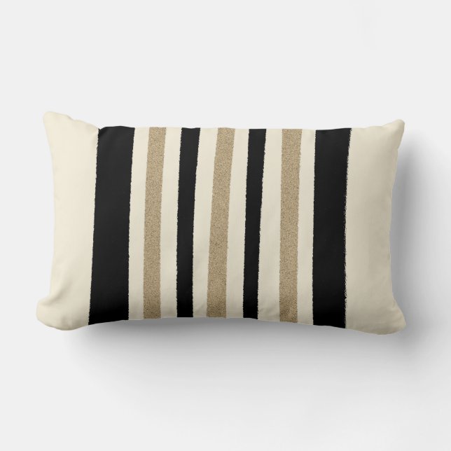 Black / Gold / Ivory Stripes Lumbar Pillow (Front)