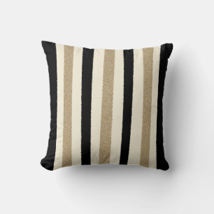 Black / Gold / Ivory Stripes Throw Pillow