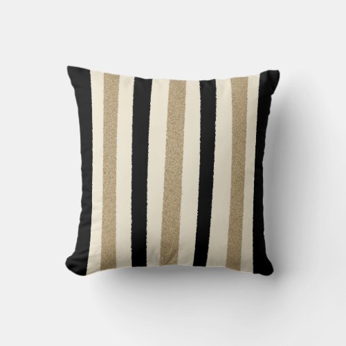 Black  Gold  Ivory Stripes Throw Pillow
