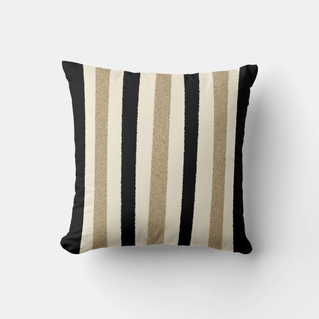 Black / Gold / Ivory Stripes Throw Pillow (Front)