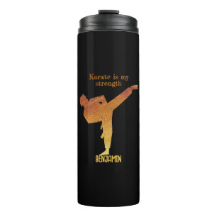 Black Gold Japanese Karate Silhouette Modern Name Thermal Tumbler