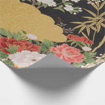 Black Gold Japanese Kimono Floral Decoupage Gift