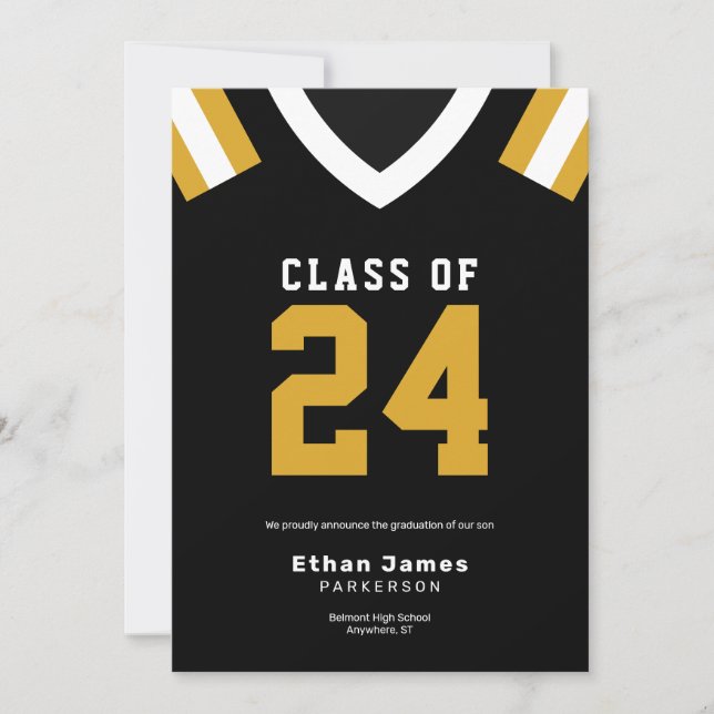 Black Gold Jersey Football Graduation Announcement (Front)