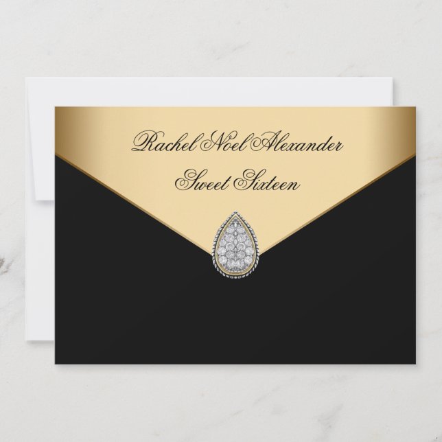 Black Gold Jewel Classy Sweet Sixteen Invitation (Front)