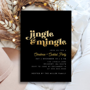 Black & Gold Jingle Mingle Modern Christmas Party Invitation