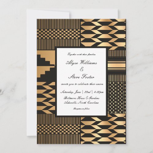 Black _ Gold Kente White Invitation