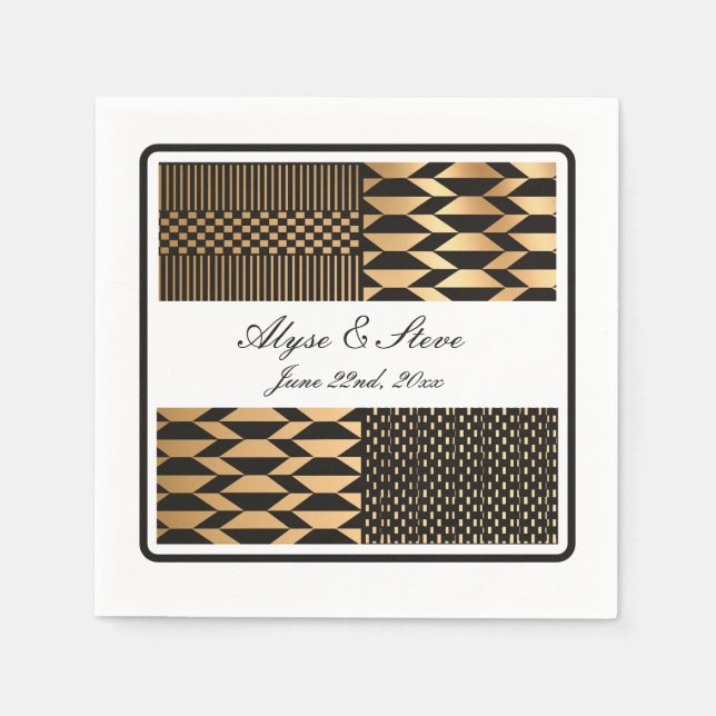 Black - Gold Kente (White)  Napkins (Front)
