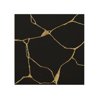 Black Gold Kintsugi Marble Wood Wall Art