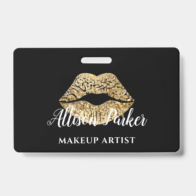 Black Gold Kiss Lips Makeup Artist  Badge (Front)