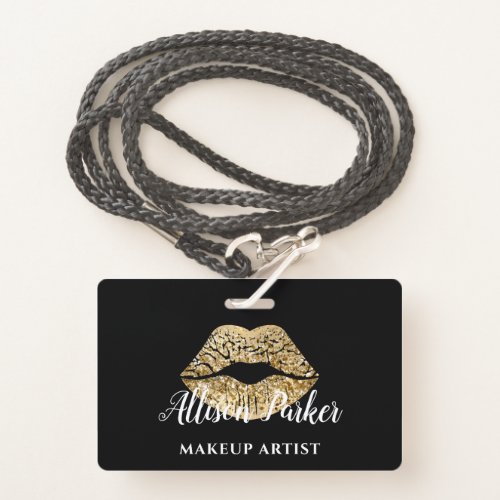 Black Gold Kiss Lips Makeup Artist  Badge