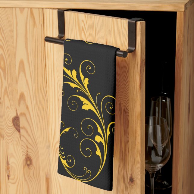 Black & Gold  Kitchen Towel (Thirds Fold)