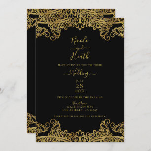 Black & Gold Lace Elegant Wedding Invitation