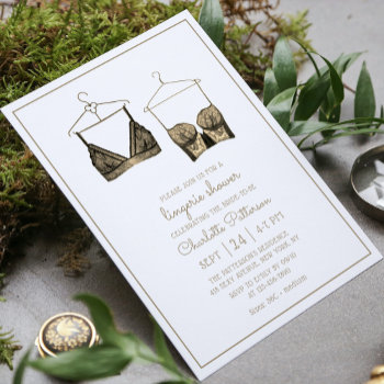 Black Gold Lace Watercolor Lingerie Bridal Shower Invitation by EvcoStudio at Zazzle