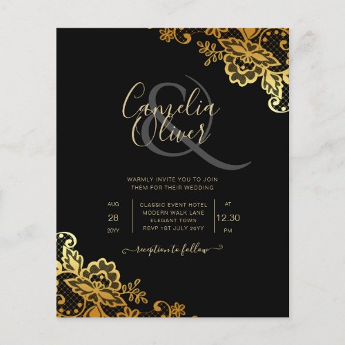 Black Gold Lace Wedding Invtiations