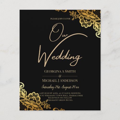 Black Gold Lace Wedding Invtiations Flyer