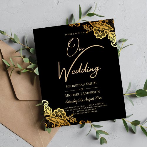 Black Gold Lace Wedding Invtiations Flyer
