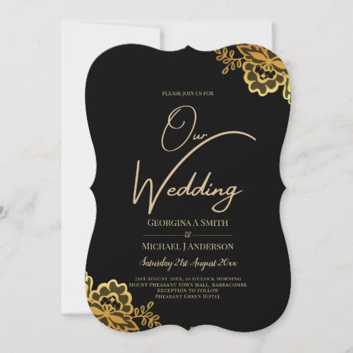 Black Gold Lace Wedding Invtiations Invitation