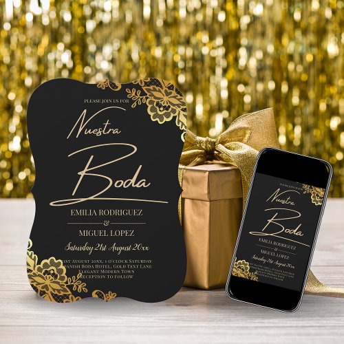 Black Gold Lace Wedding Invtiations Invitation