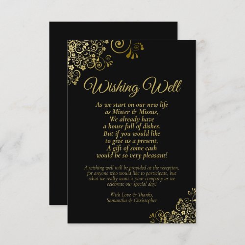 Black  Gold Lace Wedding Wishing Well Poem Enclosure Card