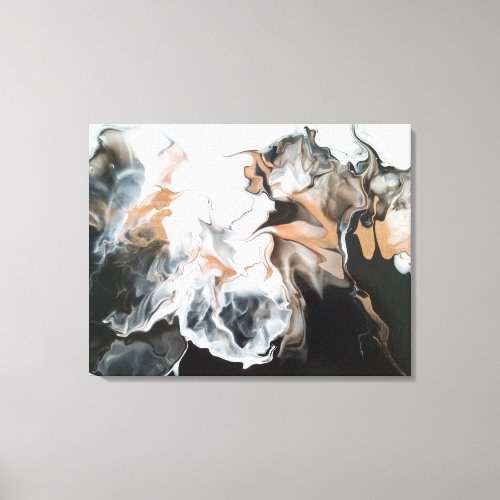 BlackGold Lacy Fluid Art Abstract Canvas Print