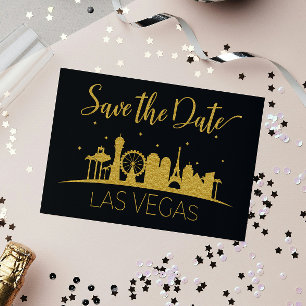 Black Gold Las Vegas Strip Wedding Save The Date Announcement Postcard