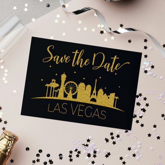 Black Gold Las Vegas Strip Wedding Save The Date Announcement Postcard (Creator Uploaded)